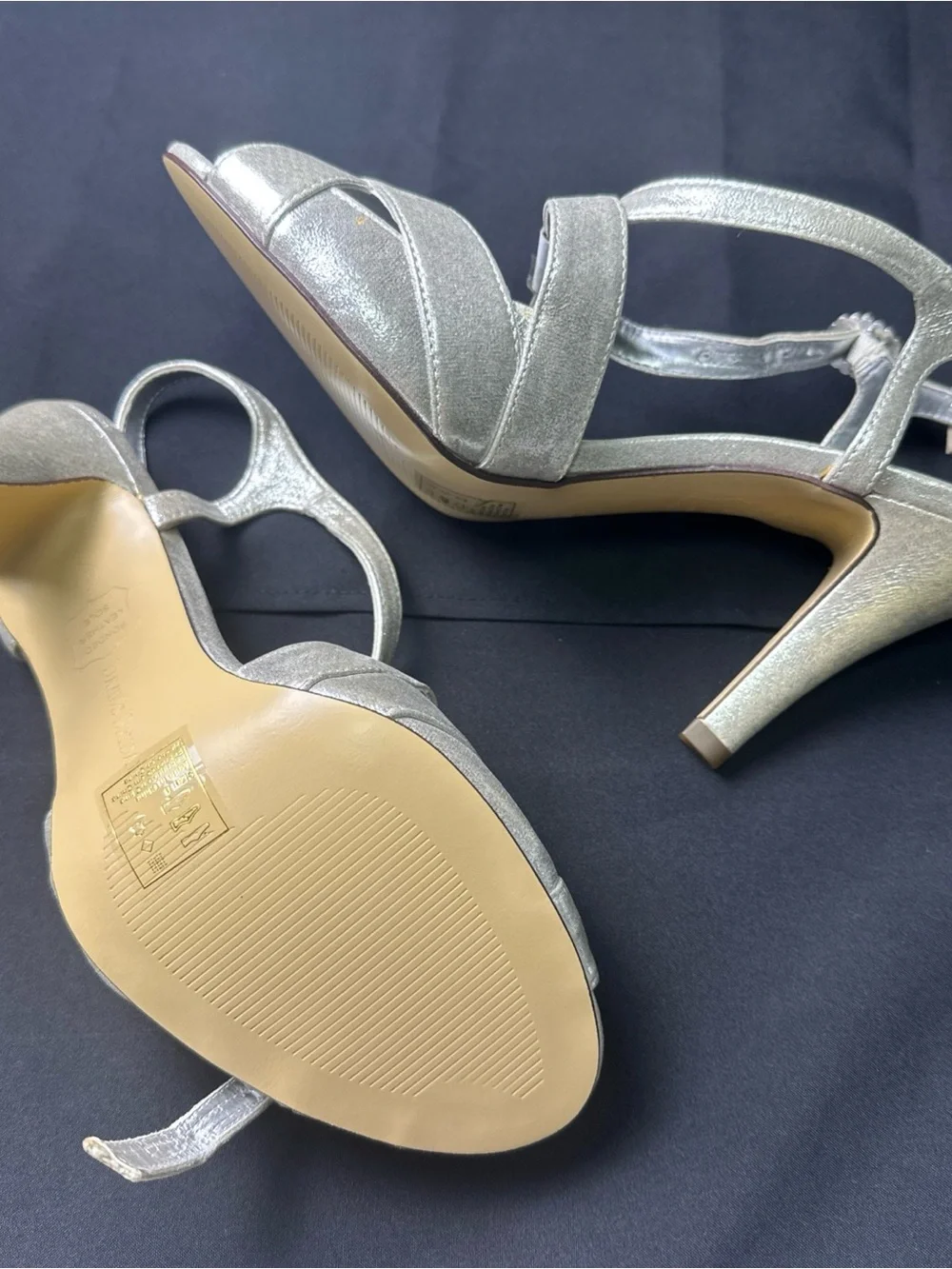 David's Bridal Silver Metallic Open-Toe Slingback Heels